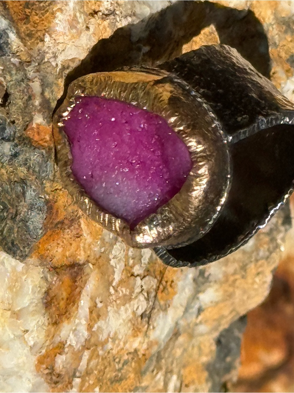 Purple Druzy Silver and gold Ring